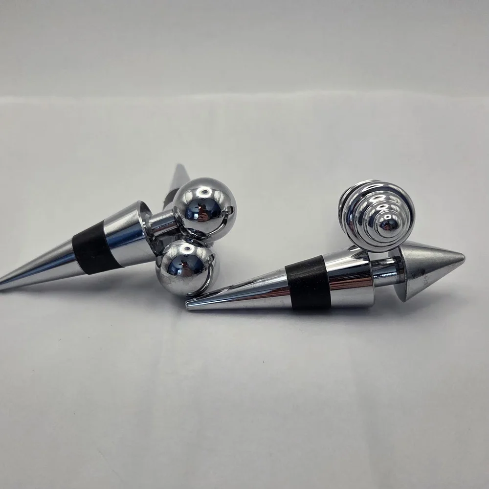 Chrome Bottle Stopper Set - 4pcs Reusable for Wine, Whiskey, Scotch Barware